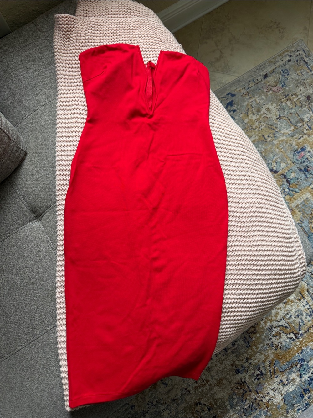 Fashion Nova Red Strapless V-Notch Bodycon Dress